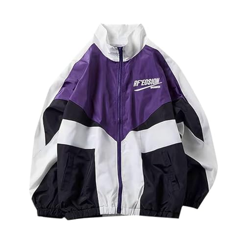 Sweatjacke Damen Patchwork Farbblock, College Jacke Oversize Hip Hop Jacke Teenager Mädchen Mantel Übergangsjacke Windbreaker von Generisch