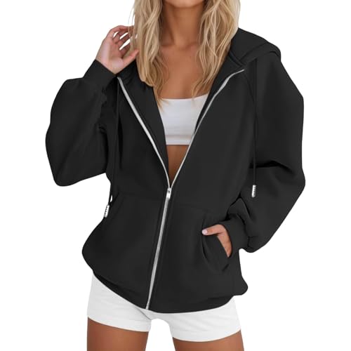 Sweatjacke Damen mit Kapuze Oversize Sweatshirtjacke Dünne Sportjacken Hoodie mit Reißverschluss Ausgefallene Langarm Sweat Jacke Zip Jacken Kapuzenjacke Sweatshirt Halloween/Weihnachten/Geschenke von Generisch