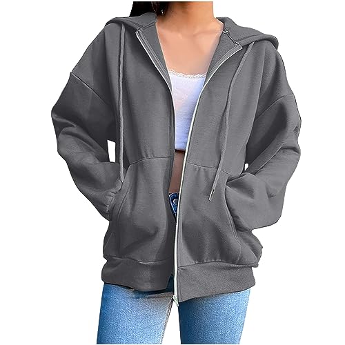 Sweatjacke Damen mit Kapuze Zipper Hoodie Herbst Winter Vintage Sportjacken Langarm Sweat Jacke Reißverschluss Jacken Lang Kapuzenjacke Sweatshirt Leichte Casual Sweatshirt Jacke Mantel Pullover von Generisch