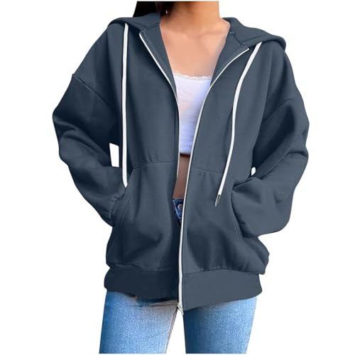 Sweatjacke Damen mit Kapuze Zipper Hoodie Herbst Winter Vintage Sportjacken Langarm Sweat Jacke Reißverschluss Jacken Lang Kapuzenjacke Sweatshirt Leichte Casual Sweatshirt Jacke Mantel Pullover von Generisch