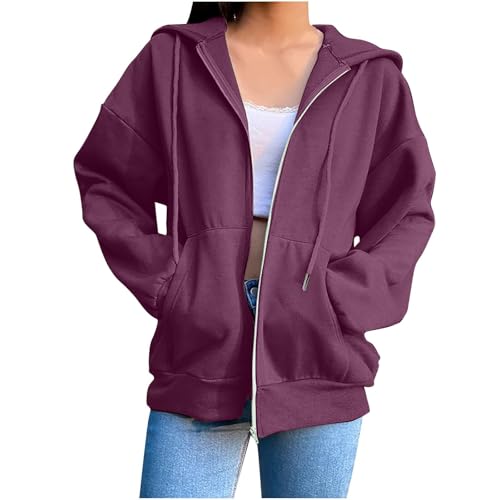 Sweatjacke Damen mit Kapuze Zipper Hoodie Herbst Winter Vintage Sportjacken Langarm Sweat Jacke Reißverschluss Jacken Lang Kapuzenjacke Sweatshirt Leichte Casual Sweatshirt Jacke Mantel Pullover von Generisch
