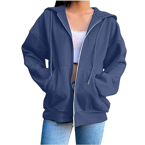 Sweatjacke Damen mit Kapuze Zipper Hoodie Herbst Winter Vintage Sportjacken Langarm Sweat Jacke Reißverschluss Jacken Lang Kapuzenjacke Sweatshirt Leichte Casual Sweatshirt Jacke Mantel Pullover von Generisch