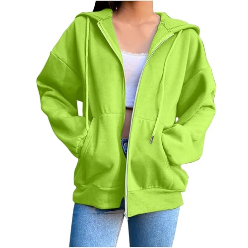 Sweatjacke Damen mit Kapuze Zipper Hoodie Herbst Winter Vintage Sportjacken Langarm Sweat Jacke Reißverschluss Jacken Lang Kapuzenjacke Sweatshirt Leichte Casual Sweatshirt Jacke Mantel Pullover von Generisch