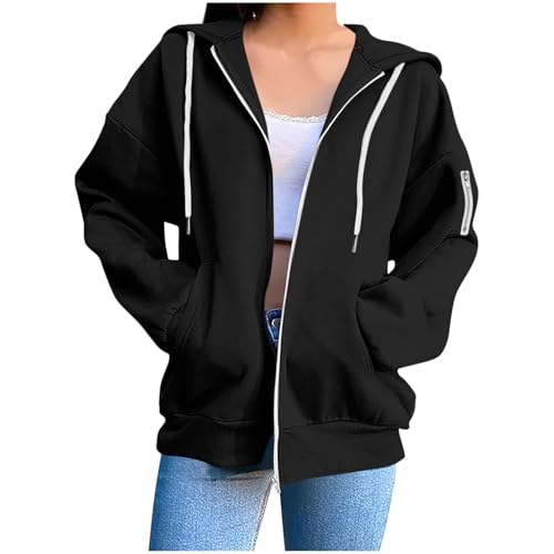 Sweatjacke Damen mit Kapuze Zipper Hoodie Herbst Winter Vintage Sportjacken Langarm Sweat Jacke Reißverschluss Jacken Lang Kapuzenjacke Sweatshirt Leichte Casual Sweatshirt Jacke Mantel Pullover von Generisch