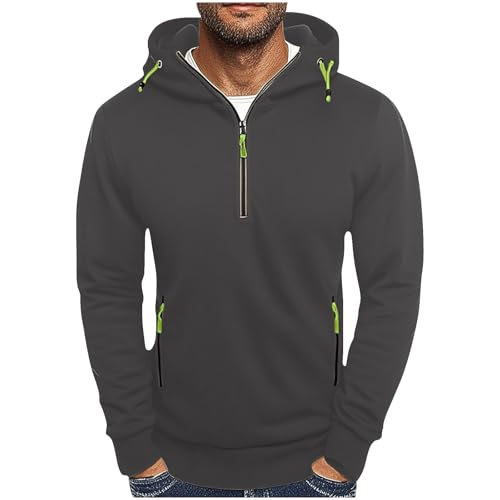 Sweatjacke Herren Mit Kapuze Oversized Halber Zip Hoodie Dünne Strickjacke mit Kordelzug und Tasche Leicht Kapuzenpullover Sportjacke Outdoorjacke Männer Modisch Einfarbig Hoody Sport Sweatshirt von Generisch