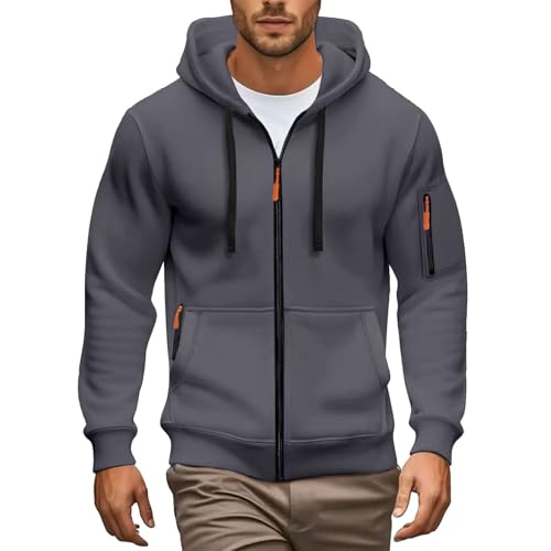 Sweatjacke Herren Zipper Hoodie Sweatshirt mit Reißverschluss Loose fit Kapuzenjacke Oversized Übergangsjacke Reißverschlusstaschen Outdoorjacke Casual Sportjacke Arbeitspullover Sweatshirt Jacke von Generisch