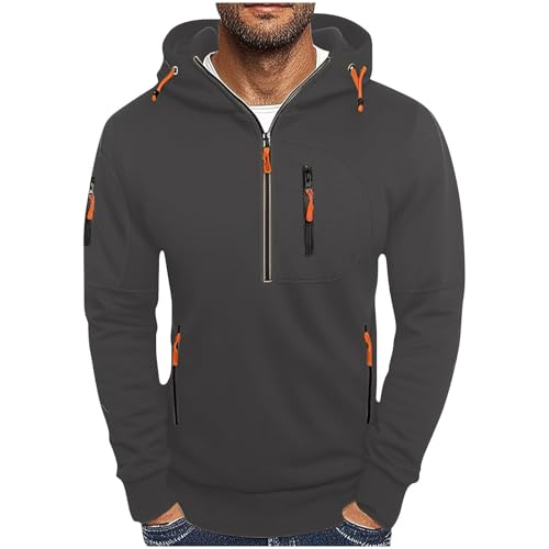 Sweatjacke Herren mit Kapuze Zip Hoodie Winter Übergangsjacke Kapuzenjacke mit Reißverschluss Oversized Sweatshirt Kapuzenpullover Sportjacke Outdoorjacke Jogging Pullover Hoody Männer Taschen von Generisch
