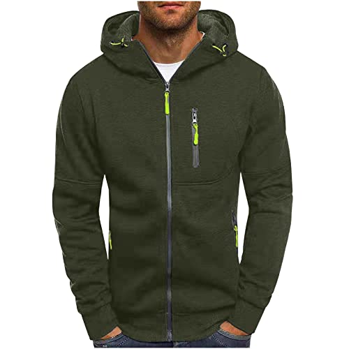 Sweatjacke Herren mit Kapuze Zip Hoodie Winter Übergangsjacke Kapuzenjacke mit Reißverschluss Oversized Sweatshirt Kapuzenpullover Sportjacke Outdoorjacke Jogging Pullover Hoody Männer Taschen von Generisch