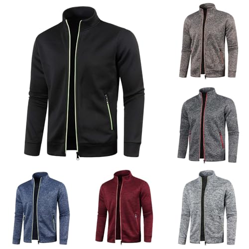 Sweatjacke Herren mit Reissverschluss Ohne Kapuze Klassisch Sportjacke Leichte Jacke Stehkragen Trainingsjacke Strickjacke mit Taschen Freizeitjacke Softshelljacke Laufjacke von Generisch