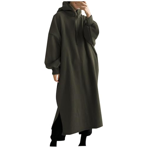 Sweatkleid Damen Winter Große Größen Langarm Hoodie Kleid Herbstkleid Einfarbig Lang Elegant Longpullover Winterkleid mit Kapuze Lässiges Pulloverkleid Casual Oversize Kapuzenpullover Pullover Kleid von Generisch
