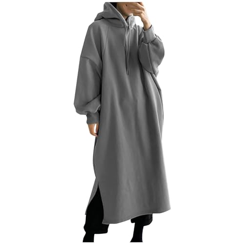 Sweatkleid Damen Winter Große Größen Langarm Hoodie Kleid Herbstkleid Einfarbig Lang Elegant Longpullover Winterkleid mit Kapuze Lässiges Pulloverkleid Casual Oversize Kapuzenpullover Pullover Kleid von Generisch