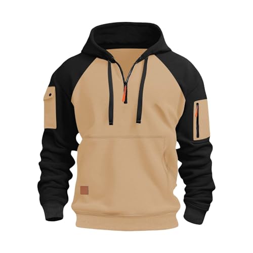 Sweatpullover Herren Mit Kapuze Sweatshirt Herren Langarm Baumwolle Halfzip Hoodie Colorblock Sweater Mit Taschen Kapuzenmantel Casual Sweatjacke Bequeme Kapuzenjacke Herbst Winter Übergangsmantel von Generisch