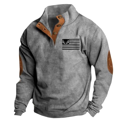 Sweatpullover Herren Weiter Ausschnitt Sweatshirt Jacke Herren Grau Meliert Leichte Regenjacke Wasserdicht Atmungsaktiv V-Ausschnitt Motorradjacke Langarm Outdoorjacke Einreiher Sweatjacke von Generisch