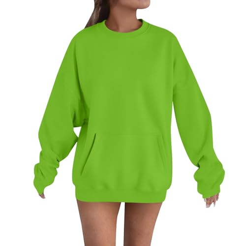 Sweatshirt Damen Ohne Kapuze, Pullover Damen Mit Tasche Winter Oversize Damenpullover Rundhals Winterpullover Einfarbig Oberteile Lässig Sweatpullover Leichte Langarmshirt Locker Fleecepullover von Generisch
