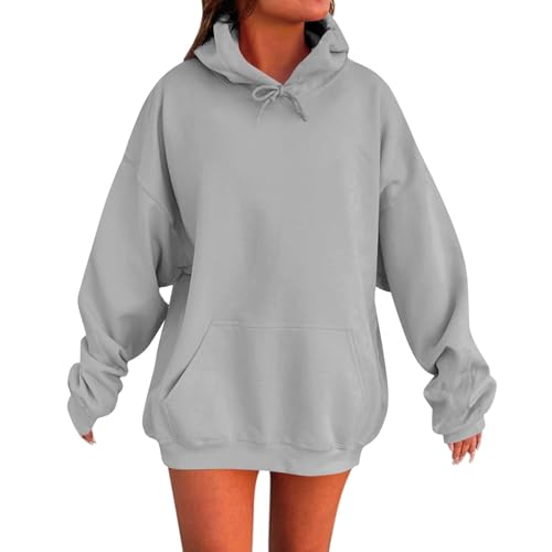 Sweatshirt Damen Ohne Kapuze Hoodies Für Teenager Mädchen Oversized Sweatshirt Kapuzenpullover Grosse Grössen Herbst Winter Hoody mit Tasche Baumwolle Pullover Einfarbig Basic Langrmshirt von Generisch