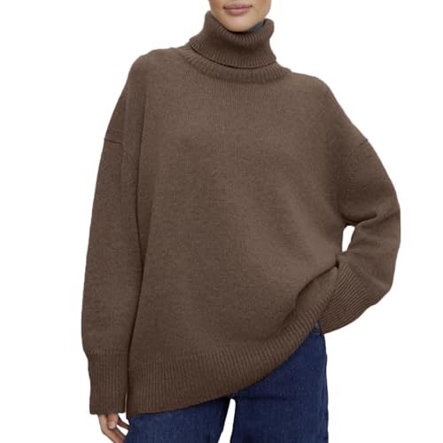 Sweatshirt Elegant Langarm Rollkragenpullover Elegant Damen Herbst Sweater Strickpulli Damen Pullover Damen Strickpullover Sexy Geschnittene Pullover Winterpullover Rollkragen Oberteil Pulli von Generisch