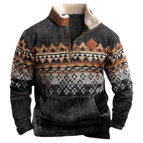 Sweatshirt Herren-Sweatshirt ohne Kapuze, Retro-Print, Fleece-gefüttert, lässiges Langarm-Oberteil für Winter und Herbst, modisch, Bequeme Streetwear Hoodie Übergröße Herren (Dark Gray, XXXXXL) von Generisch