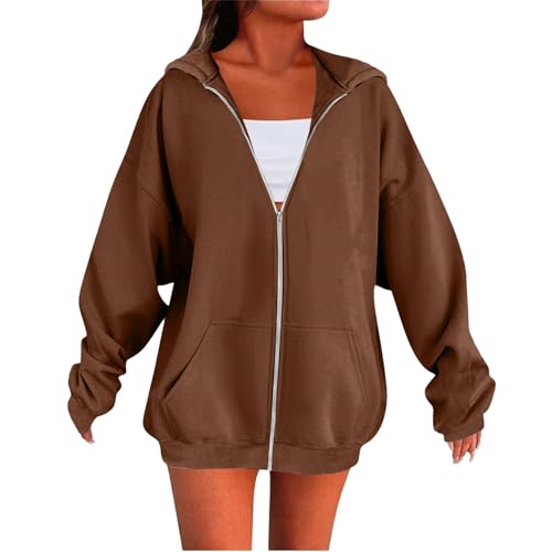Sweatshirt Jacke Damen Beige Hoodie Einfarbig Kapuzenpullover mit Kordelzug Pullover Comfort Fit Sweatpullover Weich Bequeme Sweatjacke Sport Style Langarm Pulli Sportjacke Casual Oberteil von Generisch