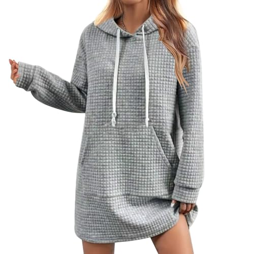 Sweatshirt Kleid Damen Schwarz Langarm Oversize Lang Sweatkleid Pulloverkleid Vintage Grün Herbst Hoody Kleid Mit Kapuze Taschen Große Größen Baumwolle Hoodiekleid Sweatshirtkleid Kapuzenkleid von Generisch