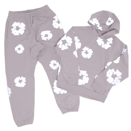 Sweatshirt Und Jogginghose Set 2 Teiliges, Herren Herbst Winter Jogginganzug Männer mit Blumen Trainingsanzug Tracksuit, Y2k Hip Hop Langarm Waffel Sweatshirts Und Hose, Unisex Outfit Sportanzug von Generisch