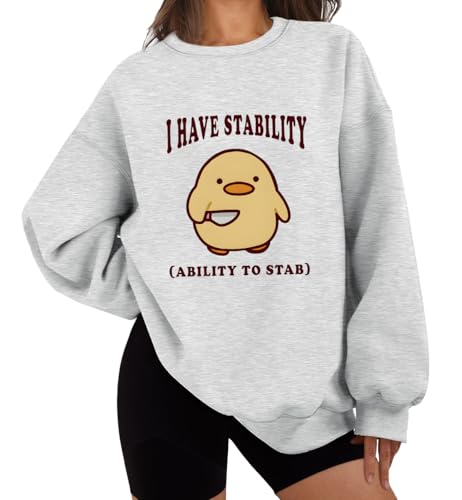 Sweatshirt mit Aufschrift "I Have Stability To Stab", lustiges süßes Enten-Sweatshirt, grau, L von Generisch
