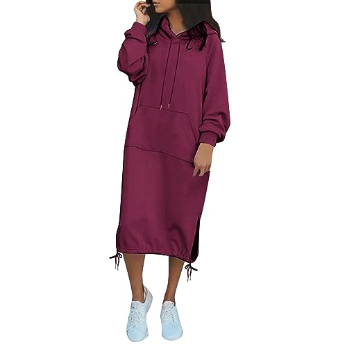 Sweatshirtkleid Damen Lang Oversize Schwarz Langarm Grün Grün Herbst Große Größen Sweatkleid Sweatshirt Kleid Mit Kapuze Taschen Vintage Baumwolle Hoodie Kleid Kapuzenkleid Pulloverkleid von Generisch