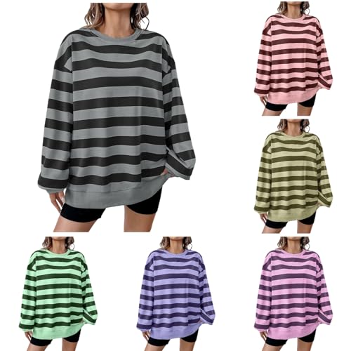 Sweatshirts Für Damen Langärm Gestreifter Pullover Rundhals Sweatshirts Kapuzenpullover Für Damen Stilvolle Outdoor Fleecejacken Für Damen Casual Locker Fall Winter Frauen von Generisch