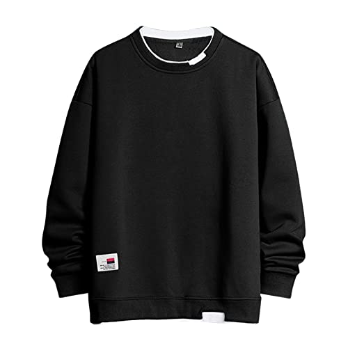 Sweatshirts Für Herren 3XL Pullover Ohne Kapuze Herren Weiß Gefälschte Zweiteilige Sweatshirt Einfarbig Sweater Oversized Pullis Harajuku Streetwear Langarm Sportoberteil Winter Übergangsmantel von Generisch