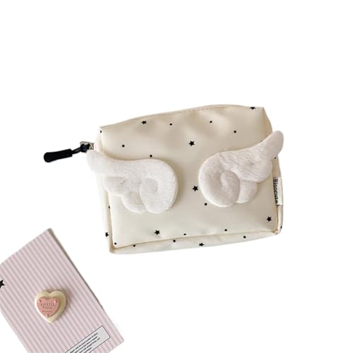 Sweet Angel Wing Star Damen Kosmetiktasche Münzgeldbörse Kopfhörertasche Große Kapazität Reise Kleine Gegenstände Aufbewahrungstasche Mädchen Geschenke, weiß, 1.0*1.0*1.0 von Generisch