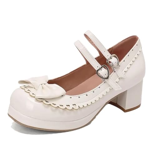 Sweet Mary Janes Damen-Pumps mit Blockabsatz, gemischte Farben, Schleife, Doppelschnalle, Riemen, Übergröße, Stil, weiß, 43 EU Sweet Mary Janes Damen-Pumps mit Blockabsatz, gemischte Farben, Schleife, Doppelschnalle, Riemen, Übergröße, Stil, weiß, 43 EU von Generisch