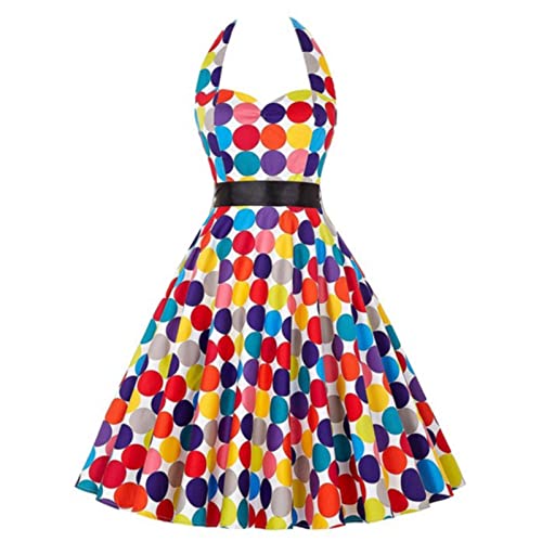 Swing Kleid ÄRmelloses Rockabilly Kleider Damen 50Er Jahre Vintage Faschingskostüme Petticoat Damen Polka Dot Coctailkleid Hochzeit Festlich Knielang Kleid (01-E, M) von Generisch