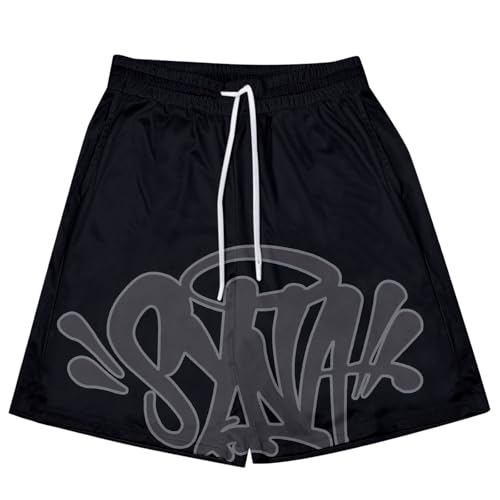 Syna World Jungen T-Shirt und Shorts Set 2 Teiliges Sommer Tracksuit Trainingsanzug Jogginganzug Brief Drucken Y2K Hip Hop Kurzarm Mesh Atmungsaktive Unisex Kinder Sommer 2-Teilig Outfit Sportanzug von Generisch