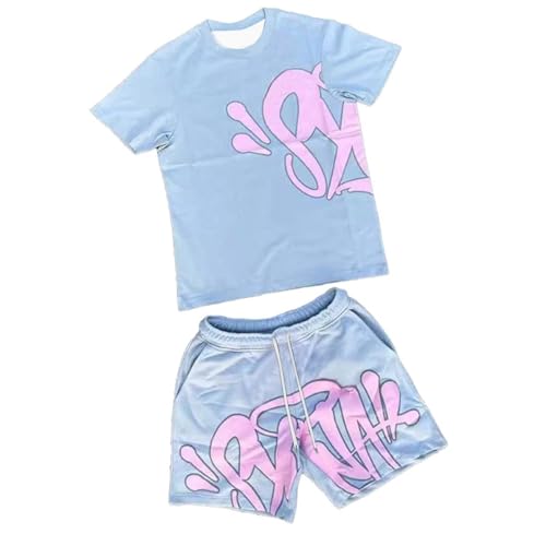 Syna World Jungen T-Shirt und Shorts Set 2 Teiliges Sommer Tracksuit Trainingsanzug Jogginganzug Brief Drucken Y2K Hip Hop Kurzarm T-Shirts und Kurze Unisex Kinder Sommer 2-Teilig Outfit Sportanzug von Generisch