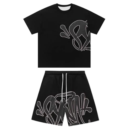 Syna World Kinder T-Shirt und Shorts Set 2 Teiliges Sommer Tracksuit Baggy Trainingsanzug Jogginganzug Brief Drucken Y2K Hip Hop Kurzarm T-Shirts und Hose Jungen Mädchen Sommer 2-Teilig Outfit von Generisch