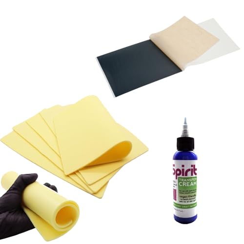 Synthetisches Tattoo Leder 3 mm A4 + Blatt Handpapier Spirit + Spirit Schablonen 30 ml Kit (10 Stück Leder, 10 Stück Papier, 1 Schablone) von Generisch