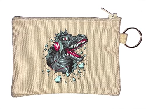T-Rex Kopfhörer Cartoon Dinosaurier Schlüsselanhänger Münzbörse Beige von Generisch