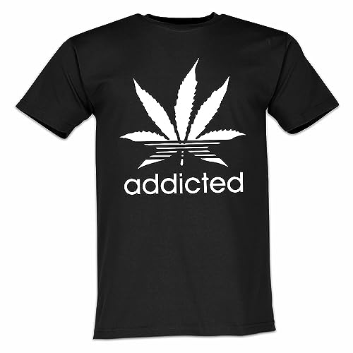 T-Shirt Addicted Süchtig Gras Herren Party Sport Freizeit Shirt 78. (Gr. L, schwarz) von Generisch