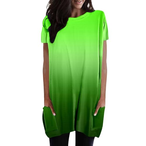 T Shirt Damen Lang mit Kapuze - Longshirt Damen Kurzarm Oberteile Sommer Tunika Bluse Solide Longtops Lässige Locker Hoodie Tshirt Taschen Rundhals Long Tops Pullover Blusen & Tuniken für Frauen von Generisch