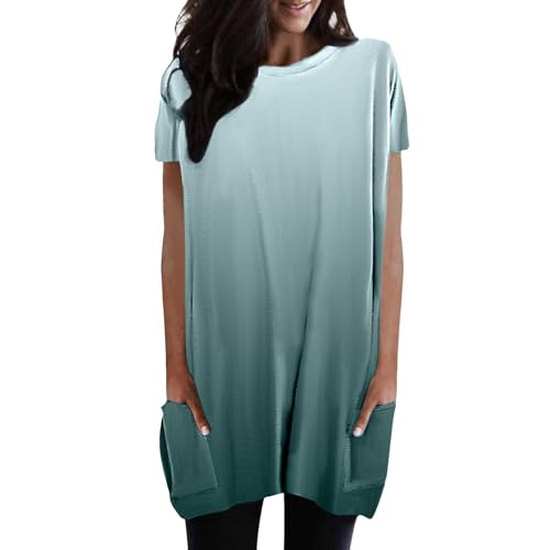 T Shirt Damen Lang mit Kapuze - Longshirt Damen Kurzarm Oberteile Sommer Tunika Bluse Solide Longtops Lässige Locker Hoodie Tshirt Taschen Rundhals Long Tops Pullover Blusen & Tuniken für Frauen von Generisch