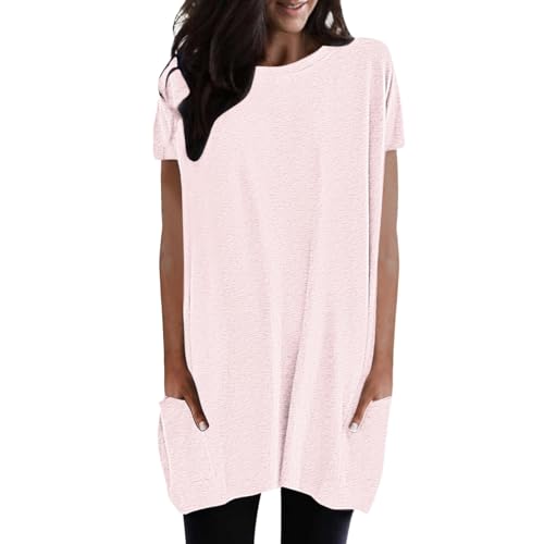 T-Shirt Damen Rundhals T Shirt Kurzarm Locker Lang Oberteil Einfarbig Longshirt Casual Lose Tshirt mit Tasche Elegant Pullover Sweatshirt Langarmshirt Tops Oversized Tshirts T-Shirt Damen Rundhals T Shirt Kurzarm Locker Lang Oberteil Einfarbig Longshirt Casual Lose Tshirt mit Tasche Elegant Pullover Sweatshirt Langarmshirt Tops Oversized Tshirts von Generisch