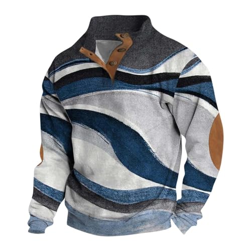 T Shirt Herren, Männer Vintage Casual Langarmshirt mit Knopf, Männer Freizeithemd, Rolli Herren, Kapuze, Hemd Herren Langarm, Pullover & Strickjacken für Herren, XL, Blau von Generisch