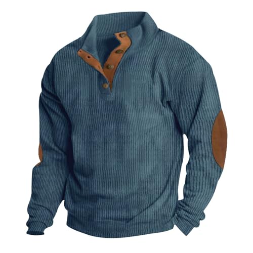 T Shirt Herren, Männer Vintage Casual Langarmshirt mit Knopf, Schlanke Passform Geripptes Hemd, arbeitspullover Herren Winter, Stehkragen Pullover Herren, thermounterwäsche Herren 3XL, 4XL, Blau von Generisch