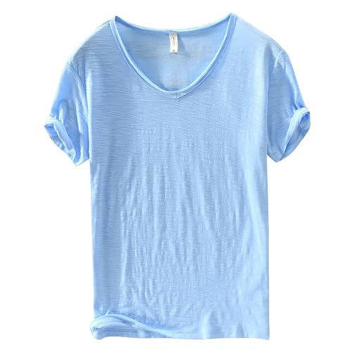 T-Shirt Herren Baumwolle Kurzarm Dünnes Tshirt Herren Sportshirt Einfarbig Kurzarmshirt V-Ausschnitt T Shirt Regular Fit Sommershirt Leicht Freizeitshirt Bequeme Laufshirt Atmungsaktiv Shirt T-Shirt Herren Baumwolle Kurzarm Dünnes Tshirt Herren Sportshirt Einfarbig Kurzarmshirt V-Ausschnitt T Shirt Regular Fit Sommershirt Leicht Freizeitshirt Bequeme Laufshirt Atmungsaktiv Shirt von Generisch