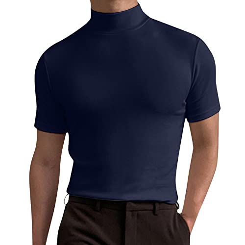 T-Shirt Herren Halb Kragen Rollkragen Kurzarm Casual Einfarbig Sport Shirt Solide Lässig Bluse mit Stehkragen T-Shirts Freizeithemden Slim Fit Männer Strickpullover Unterhemd Slim Fit Basic Tops von Generisch