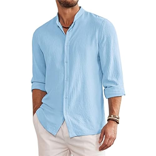 T Shirt Herren Henley Shirt Businesshemd Button Down Freizeithemd Sommershirt Leinenhemd Herren Leicht Strandhemd Beach Shirts Atmungsaktive Regular Fit Einfarbig Freizeithemden von Generisch