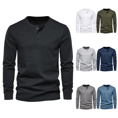T Shirt Herren Langarm Henley Shirts mit Knopfleiste Stehkragen Freizeitshirt für Männer Einfarbig Rundhalsausschnitt Sommer Basic T Shirt Einfarbig Tops Sportshirts Herbst Winter Oberteile von Generisch