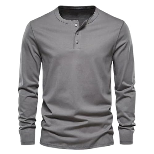 T Shirt Herren Langarm Henley Shirts mit Knopfleiste Stehkragen Freizeitshirt für Männer Einfarbig Rundhalsausschnitt Sommer Basic T Shirt Einfarbig Tops Sportshirts Herbst Winter Oberteile von Generisch
