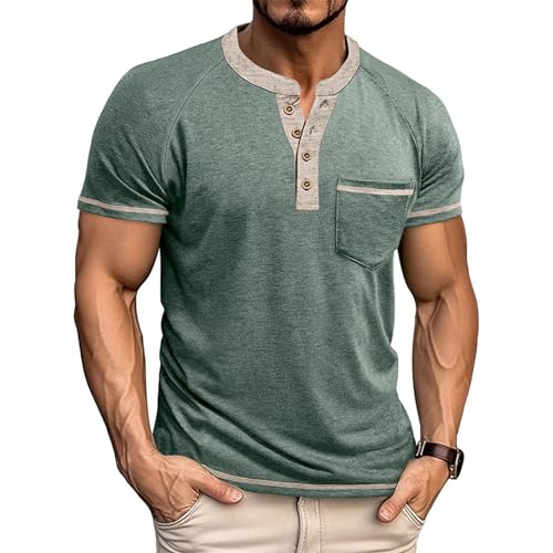 T Shirt Herren Langer Oberkörper - Mit Backprint Longshirt Retro Vintage Baumwolle Extra Dünn Männer Basic Top V Ausschnitt Enge Mit Knopfleiste Kurzarm Regular Hemden von Generisch