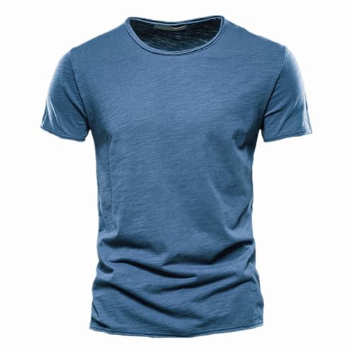 T-Shirt Herren Sommer Kurzarm Rundhals Oberteil Luftig Bequemes Lässig Shirt Einfarbig Basic Regular Fit Sportlicher Top Mode Blusen Casual Sport Outfits Schwarz (Blue, XXL) von Generisch
