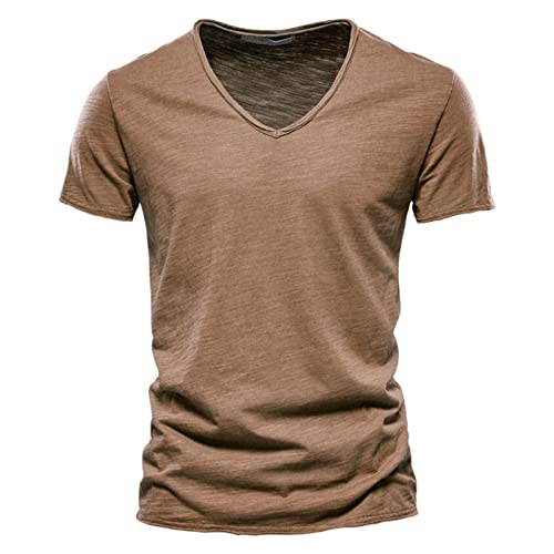 T-Shirt Herren V-Ausschnitt Shirt mit Kurzarm Tshirt Männer 100% Baumwolle T-Shirt Sommer Einfarbig Basic Shirts Oversize Herren Sommershirt Komfort Atmungsaktive Vintage Kurzarmshirt von Generisch